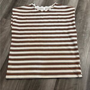 Glam Brown and Cream Striped Open Sleeve Top - Size Large